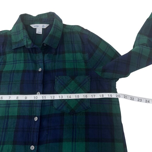 Old Navy Womens Green & Navy Plaid The Classic Fit Button-Up Flannel Shirt SZ M - Picture 6 of 11